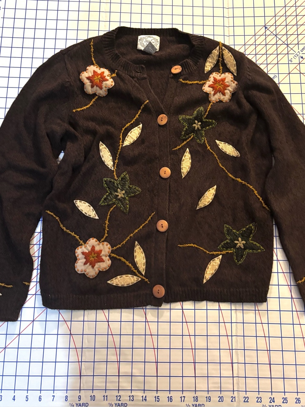 Stitches in Time Vintage Brown Embellished Cardigan Sweater